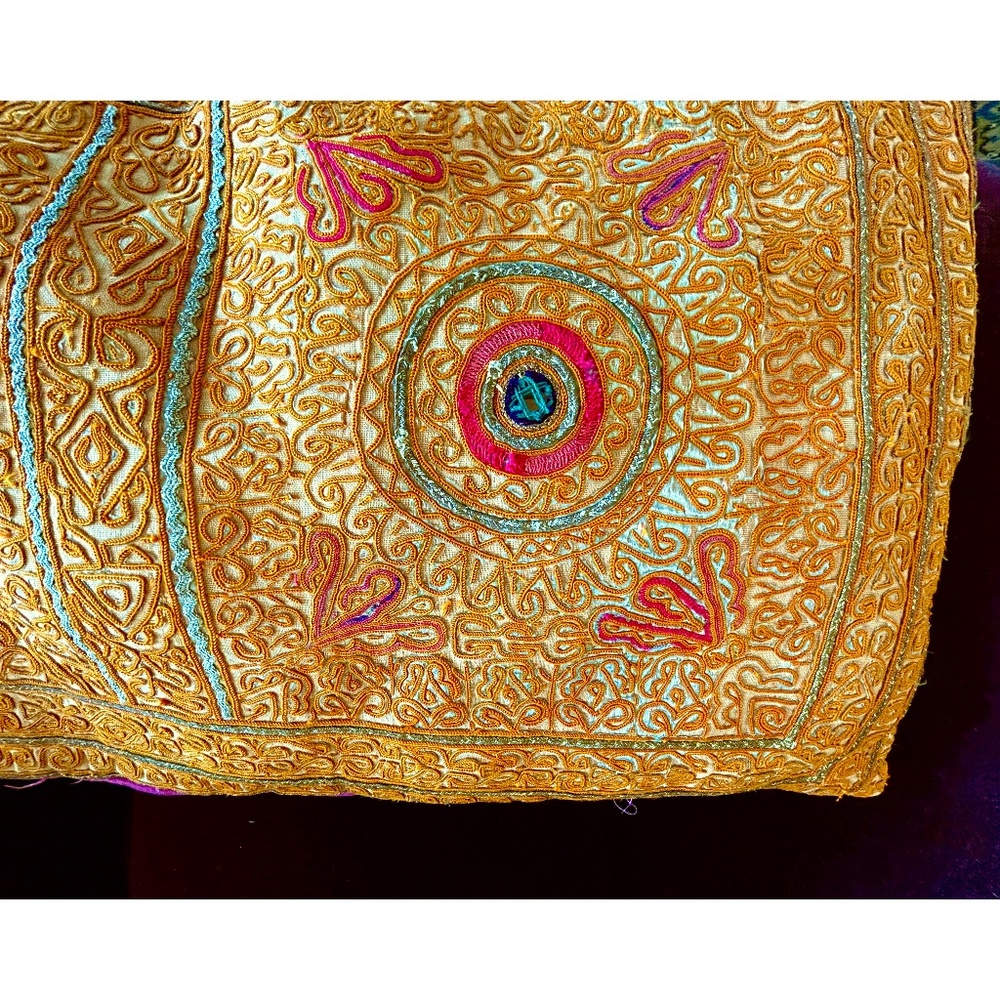 Antique Richly Embroidered Pillow. Bokanos from the Thar Desert in India.